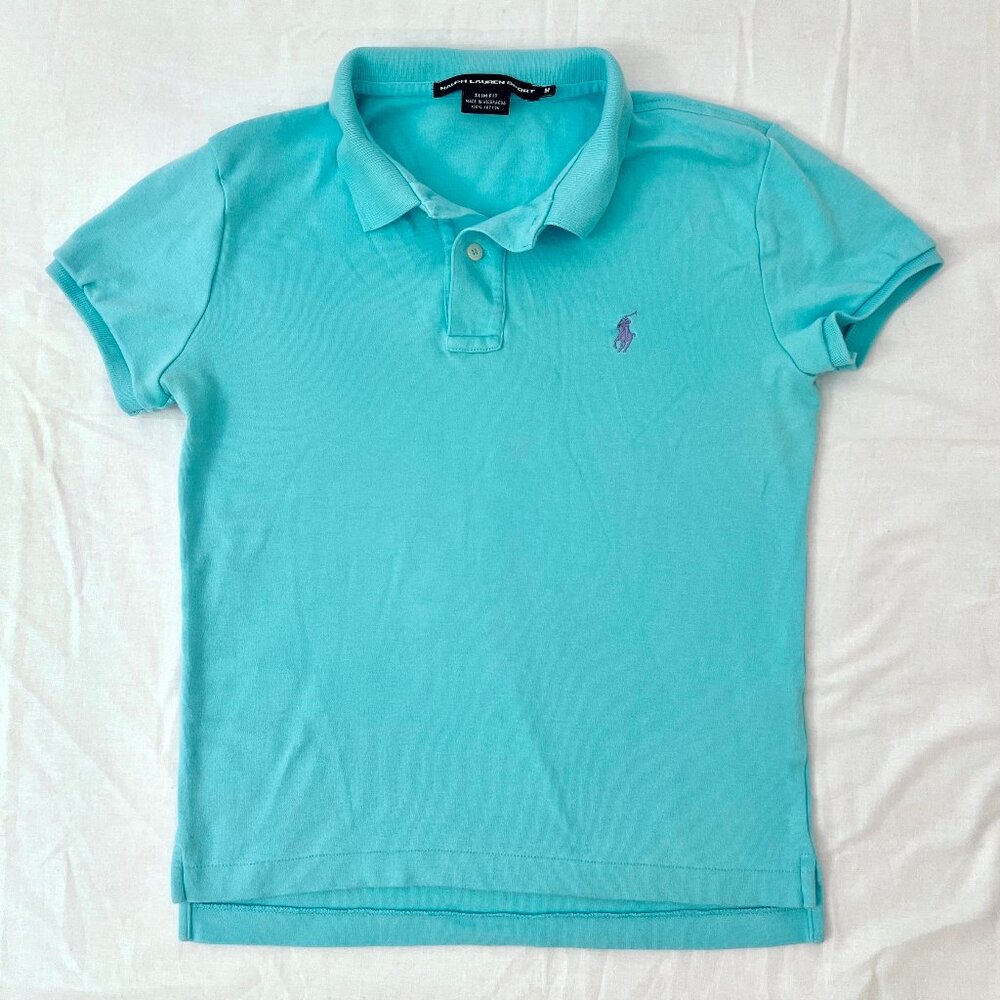 Ralph Lauren Sport Women's Medium Pastel Blue Slim-Fit Shirt, Y2K Vintage